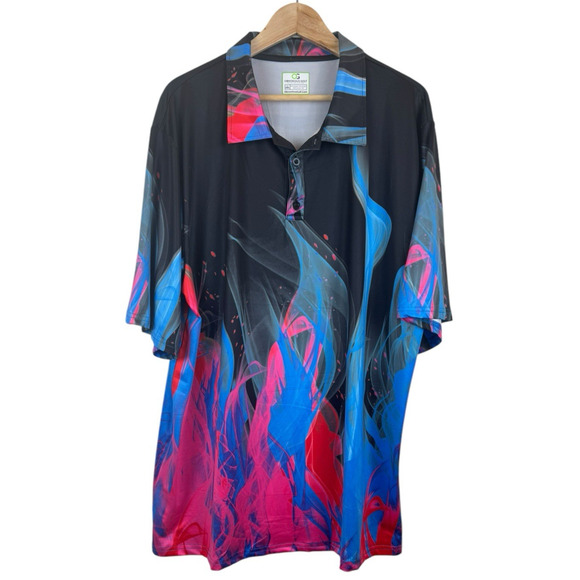 Obnoxious Golf Blue Pink Psychedelic Swirl Flame Performance Polo Size 2XL - Picture 1 of 4